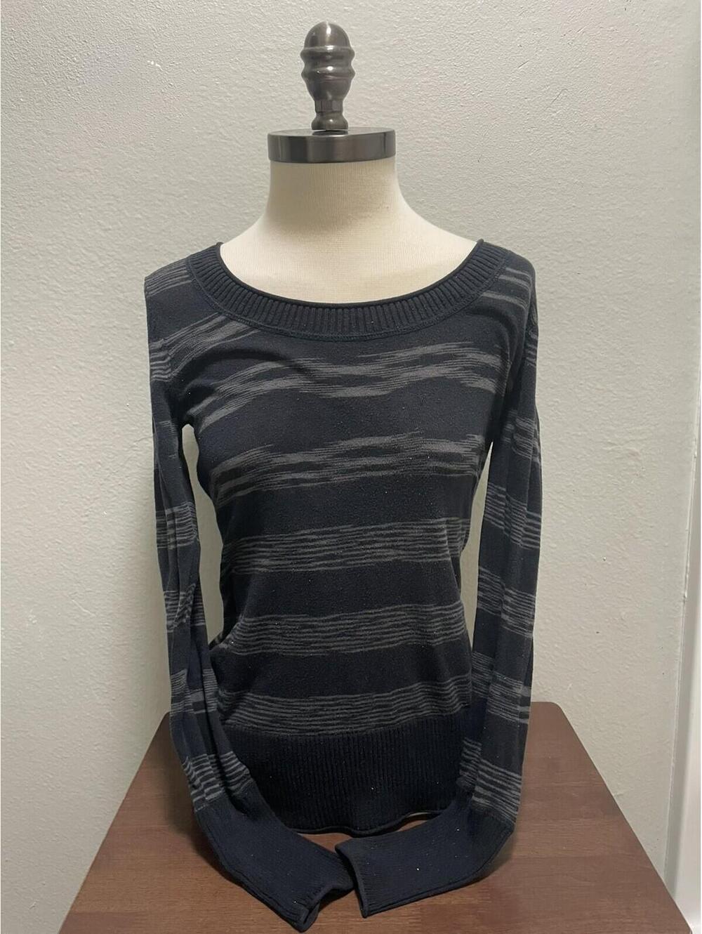Mossimo Black Gray Striped Scoop Neck Sweater Sz M Y2K